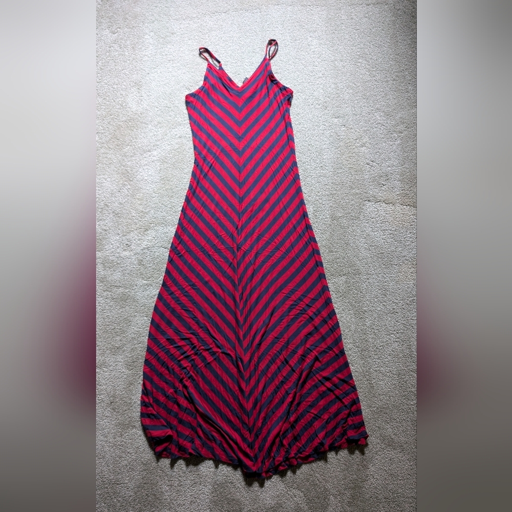 Women's red and navy striped maxi sun dress size XL, stretchy and flowy